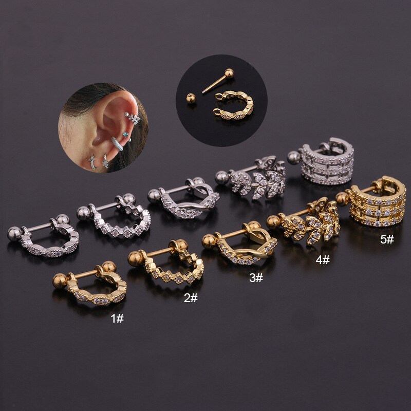 Blad cz kubieke zirkonen stud helix kraakbeen tragus oorbellen sieraden voor vrouwen oor bot kraakbeen piercing oorbellen