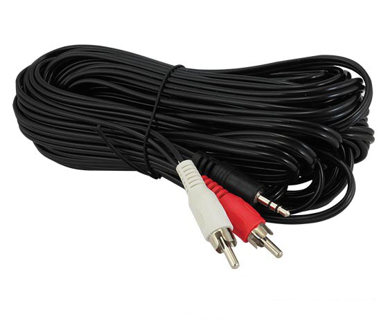 2 RCA MALE + 3.5 MM STEREO MALE AUDIO CABLE 10 METRE BOXED