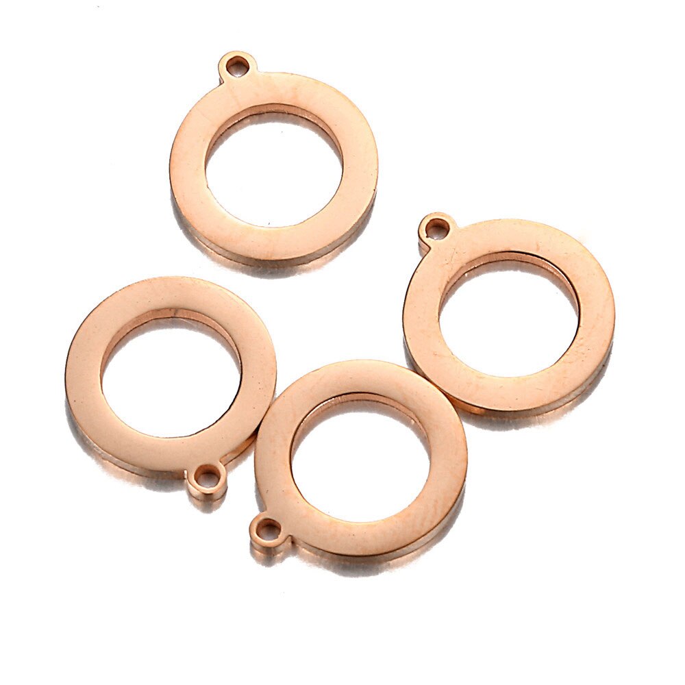 20 stks/partij Eenvoudige Spiegel Gepolijst Roestvrij Staal Cirkel Charms Hollow Ronde Cirkel Connector Bedels Voor DIY Sieraden Makings: Rose Goud Kleur