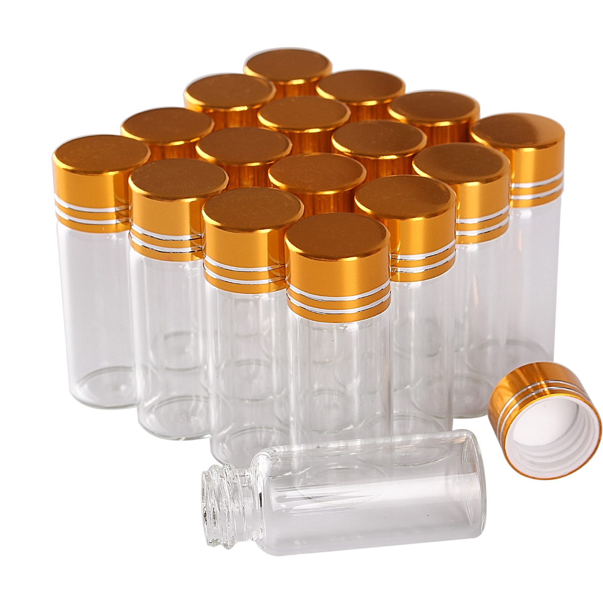 100 delar 4ml 16*40mm glasflaskor med gyllene lock mini glasflaskor små burkar flaskor