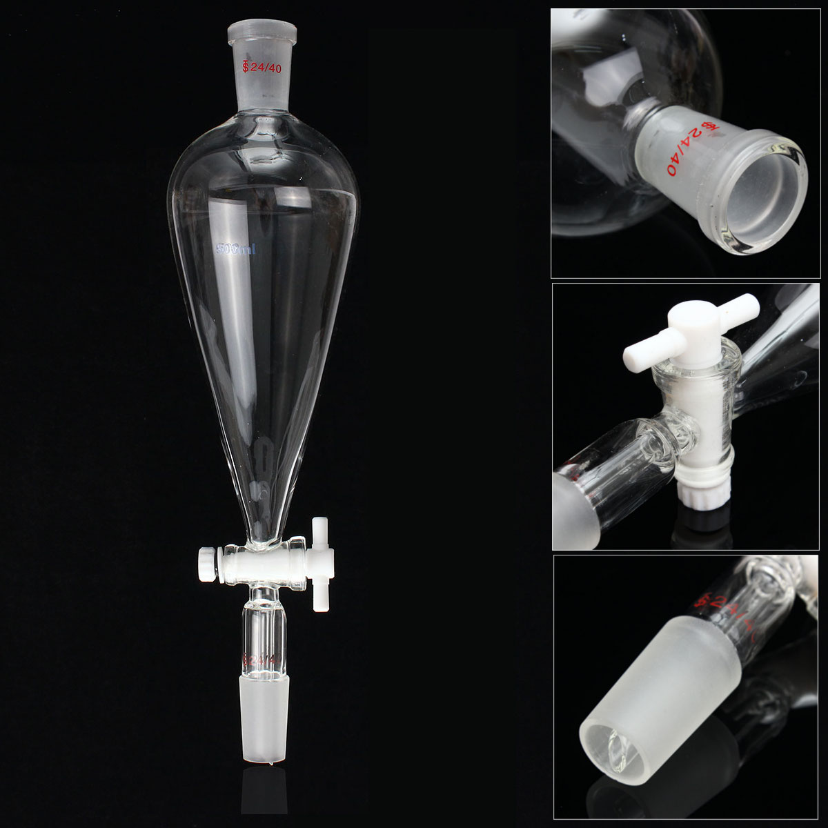 24/40 500ml Glass Funnel Oil Water Receiver Separator Essential Oil Distillation Kit Part Lab distillation Kit