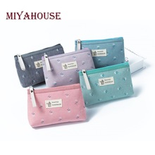 Miyahouse Canvas Floral Printed Cosmetic Bag Women Small Zipper Makeup Bags Lady Travel Girls Toiletry Bag