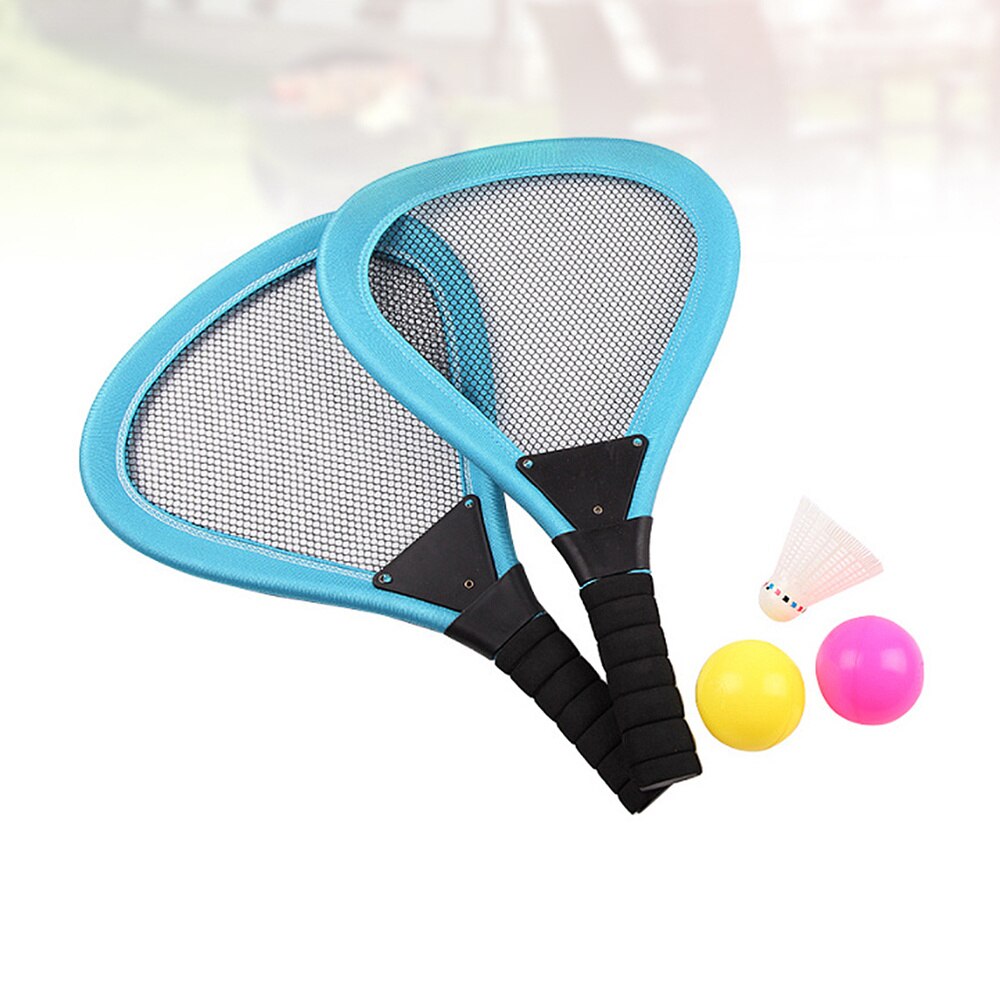 5 pçs crianças pano raquete de tênis praia raquetes beachball raquete crianças suprimentos ao ar livre (vermelho 2 pces raquete, 1pc badminton, 2 pces oce: Blue