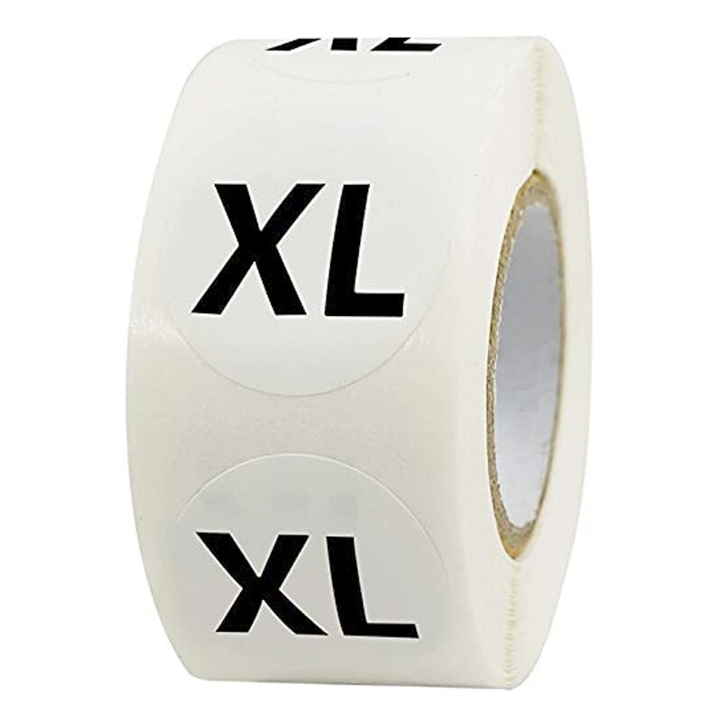 500 Pcs 1 Inch Kleding Maat Ronde Stickers Labels Wit Zelfklevende Stickers Met Zwarte Tekst 7 Kleding Maten, T Shirts Retail: XL
