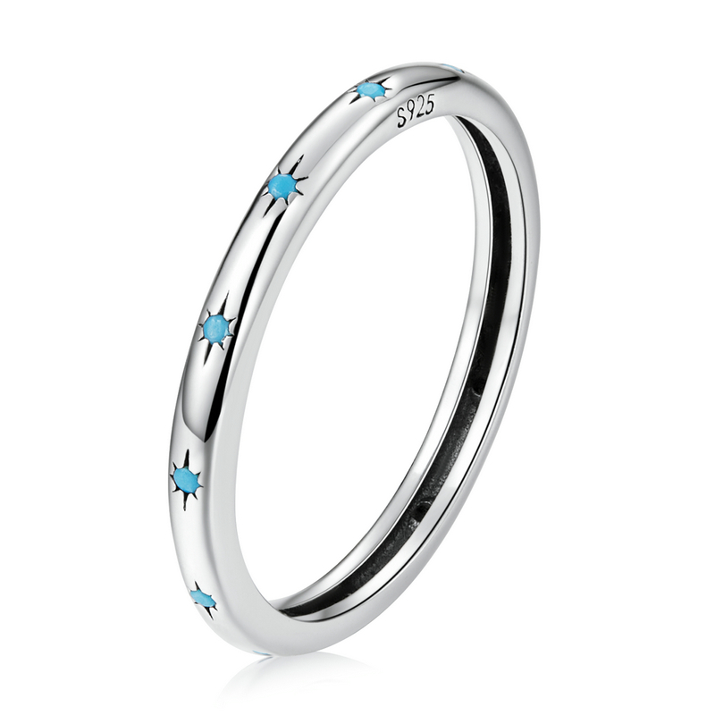 WOSTU 925 Sterling Silber Türkis Blau Stern aufbringen Einfache Größe Runde Ringe Für Frauen Weibliche Original Schmuck CTR240: Weiß / 6