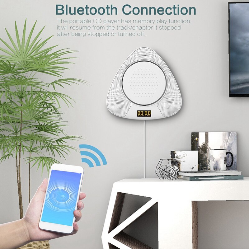 CD Player Wall-Mounted Bluetooth Portable Home Audio with Remote Control FM Radio Built-in HiFi Speakers USB MP3