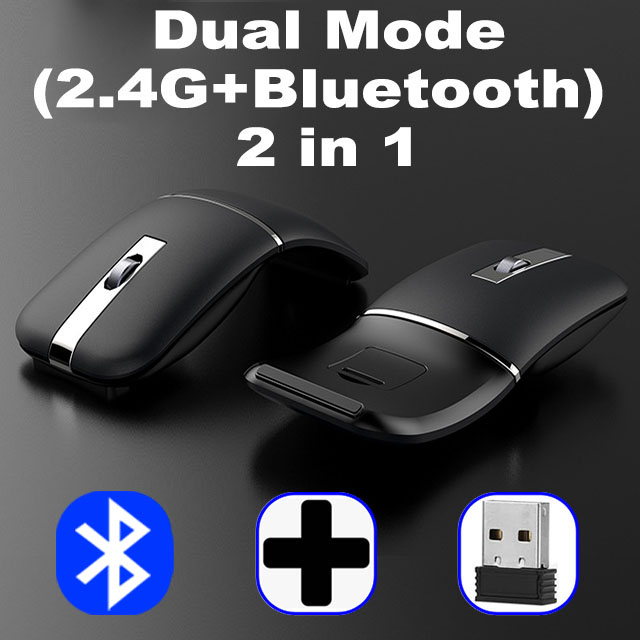 Dual-mode Foldable Mouse Wireless + Bluetooth Foldable Mouse Ergonomic Gaming Mouse for Computer Desktop Notebook: A