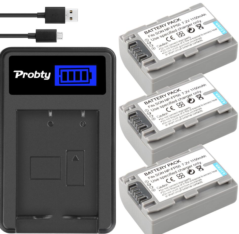 NP-FP50 batería + cargador para Sony DCR-HC30 70E 80E NP-FP30 NP-FP60 NP-FP70 23E 24 24E 30 30E 32 32E 35 35E 39 39E: 3battrry and charger