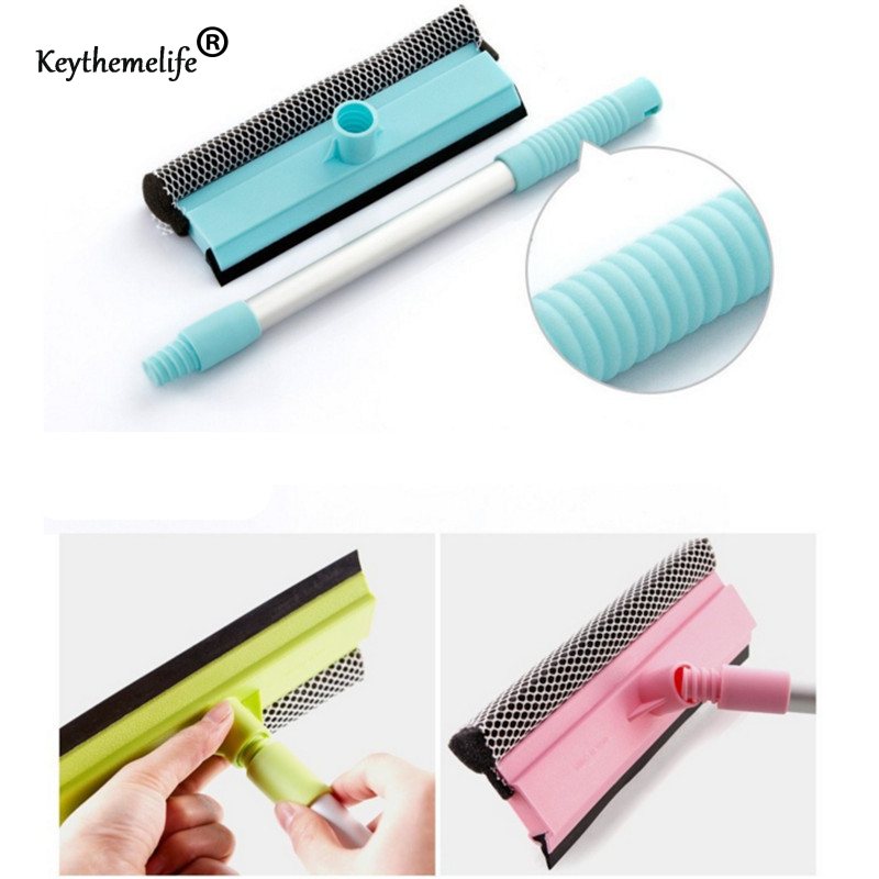 1pc Glass Window Cleaner 2-in-1 Cleanning Brush Wiper Adjustable Long Handle Bathroom Wall Cleaner Brush