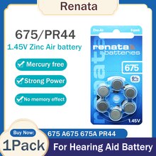 6Pcs/1Pack 100% Originele Renata 675 A675 675A PR44 1.45V 660Mah Zinc Air Batterij Voor gehoorapparaat Audiphone A675 Button Coin Cell