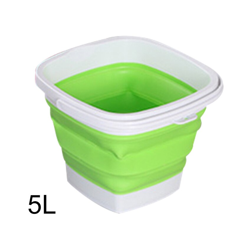 Collapsible Plastic Bucket Foldable Square Tub Portable Fishing Water Pail Outdoor TB: green  5L