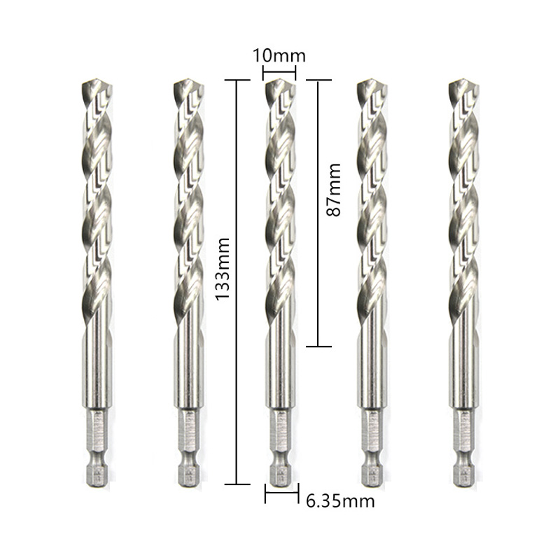 Broca helicoidal de acero de alta velocidad HSS, vástago hexagonal de 1/4, mango Hexagonal de repuesto, herramienta eléctrica de acero de 3/4/5/6/8/10mm, 5 uds.: Blanco