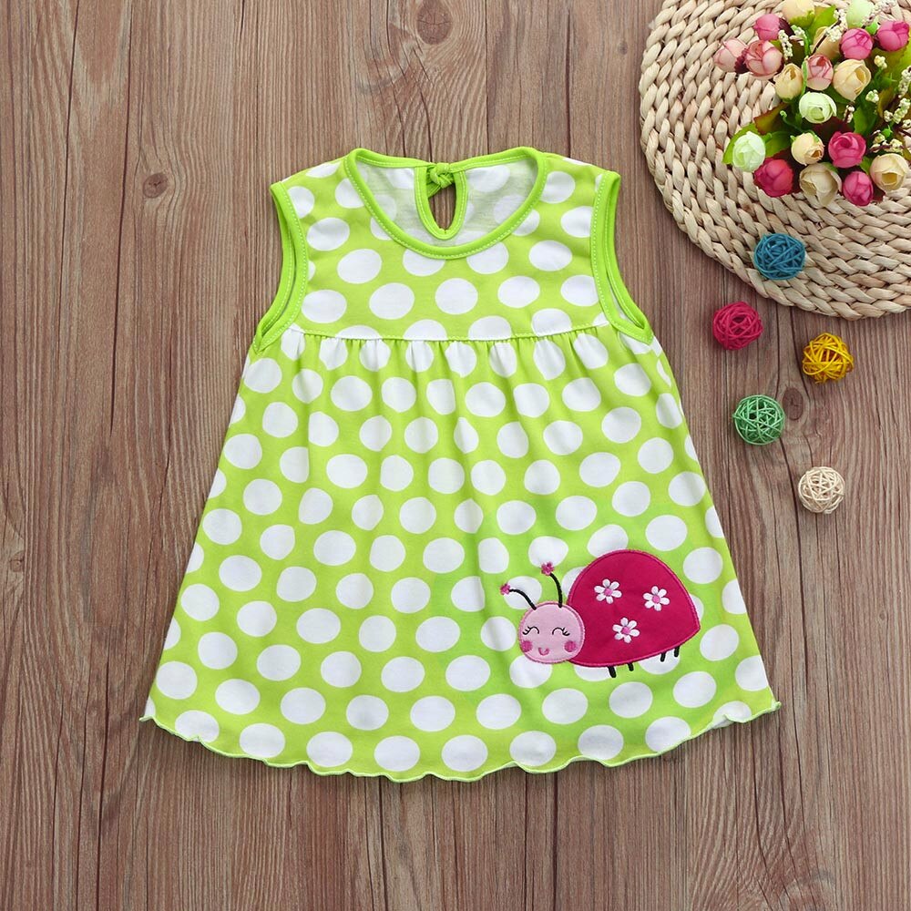 Sommer Mädchen Kleid Kleinkind Nettes Baby Baumwolle Blume freundlicher Punkt Abschläge T-Shirt Weste Ärmelloses Mädchen lässig freundlicher Kleidung: H