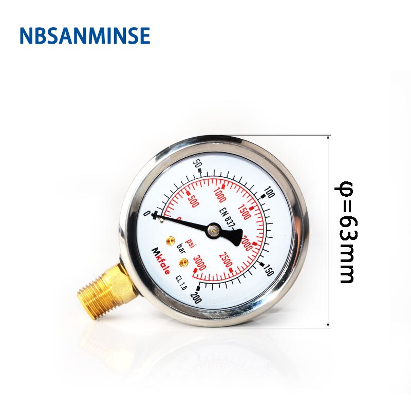 Hydraulic Pressure Oil Gauge SM1SP63L 63mm 2.5inch 1/4 NPT Liquid Manometer Instruments Stainless Steel Gauge NBSANMINSE