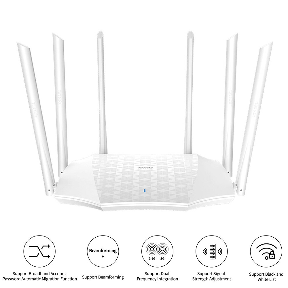 Tenda AC21 AC2100 Router Gigabit 2.4G 5.0Ghz Dual-Band 2033Mbps Wireless Router Wifi Repeater Met 6 high Gain Antennes Breder