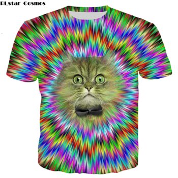 PLstar Cosmos summer T-shirt Psychedelic tshirt Fun cat 3d Print Men's Women's Casual t shirt: Asian size 5XL