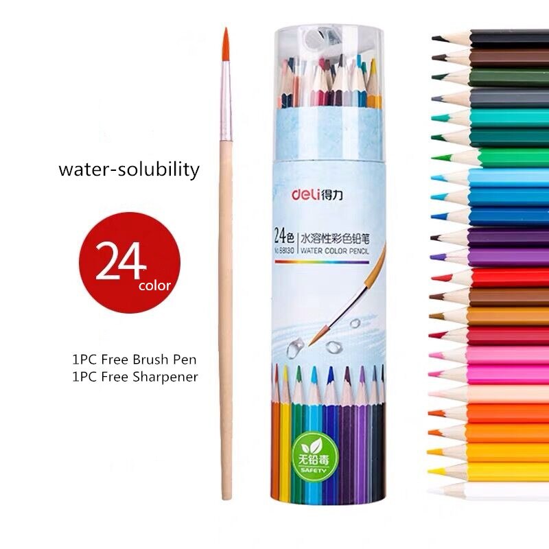 Sharkbang 12/24/36/48 Colored Pencil With Free Pencil Sharpener Lapis De Cor Artist Painting Sketch Oil Water Color Pencil Set: water-solubility 24