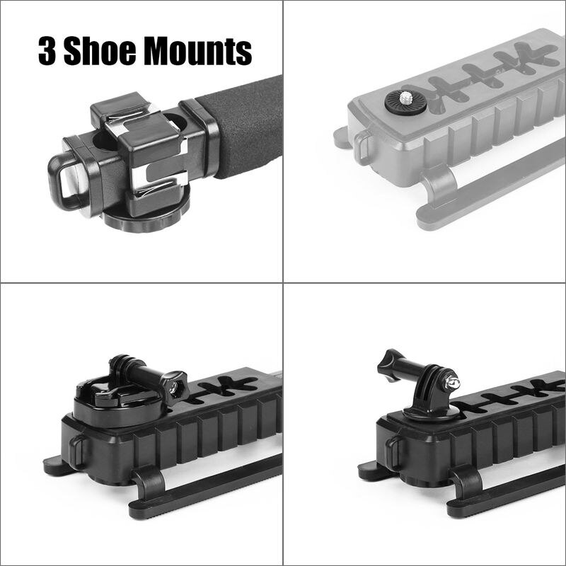 Camera Handle Grip Stabilizer - Single Handheld Mount Adapter - 3 Hot Shoe Mounts - for DSLR SLR