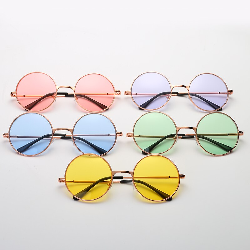Gafas de montura de Metal de Color dorado para mujer redondas Cute Kawaii Clear Lens Candy Color gafas de sol Unisex Casual de vidrio