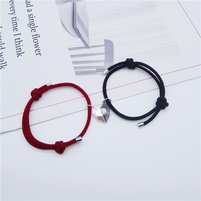Zwart En Wit Liefde Wishing Stone Paar Armband Diepbedroefd Splicing Magnetische Zuigkracht Geweven Verstelbare Hand Touw