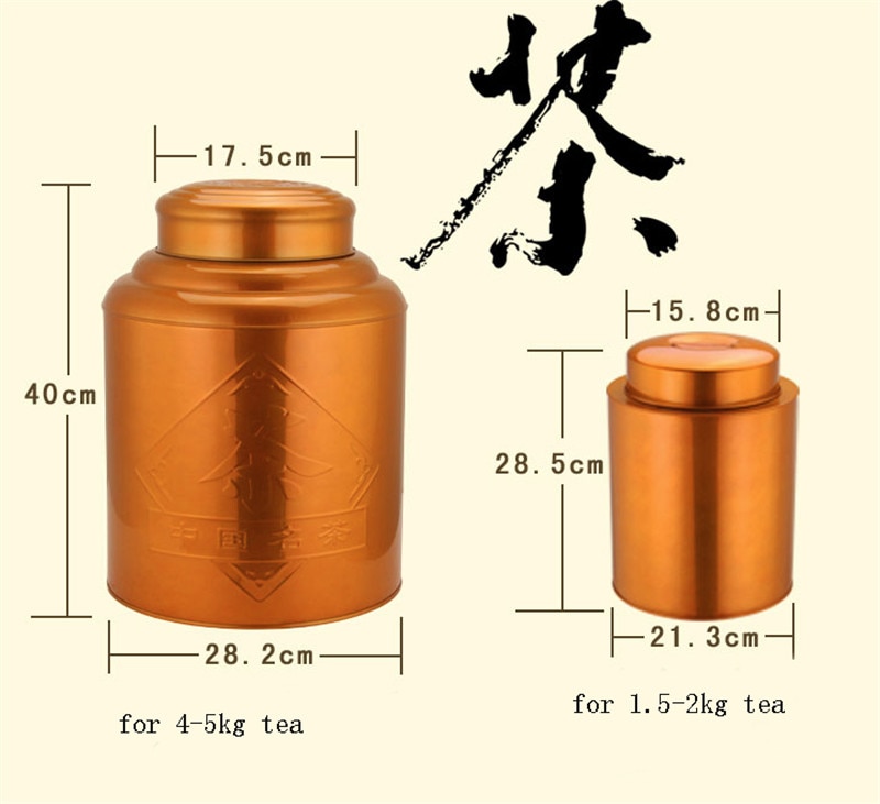 Thick golden stainless steel tea cans storage box barrel for loose Chinese tea metal tea caddies sealed walnut canister