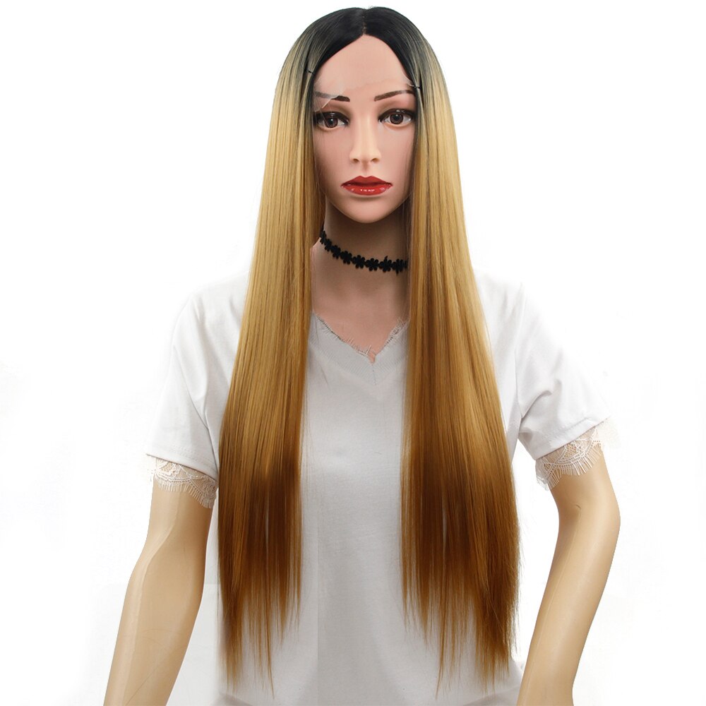 Ombre Blonde lace front wigs For Women Synthetic pink frontal lace wigs Female Long Straight Hair wig for: Gold
