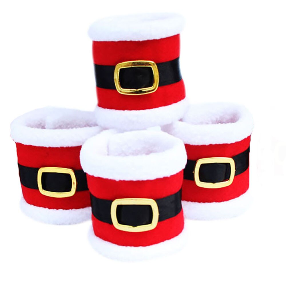 4 stuks Met Pluizige Kleine Lederen Case Kerstmis Servetring Servet Houder Party Banket Tafel Decoratie #20: Default Title