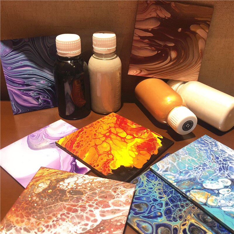 4 Bottles of Fluid Painting Paint Set Liquid Acrylic Silicone Oil Cell Fluid Painting Diy Graffiti Decorative Art Supplies oil