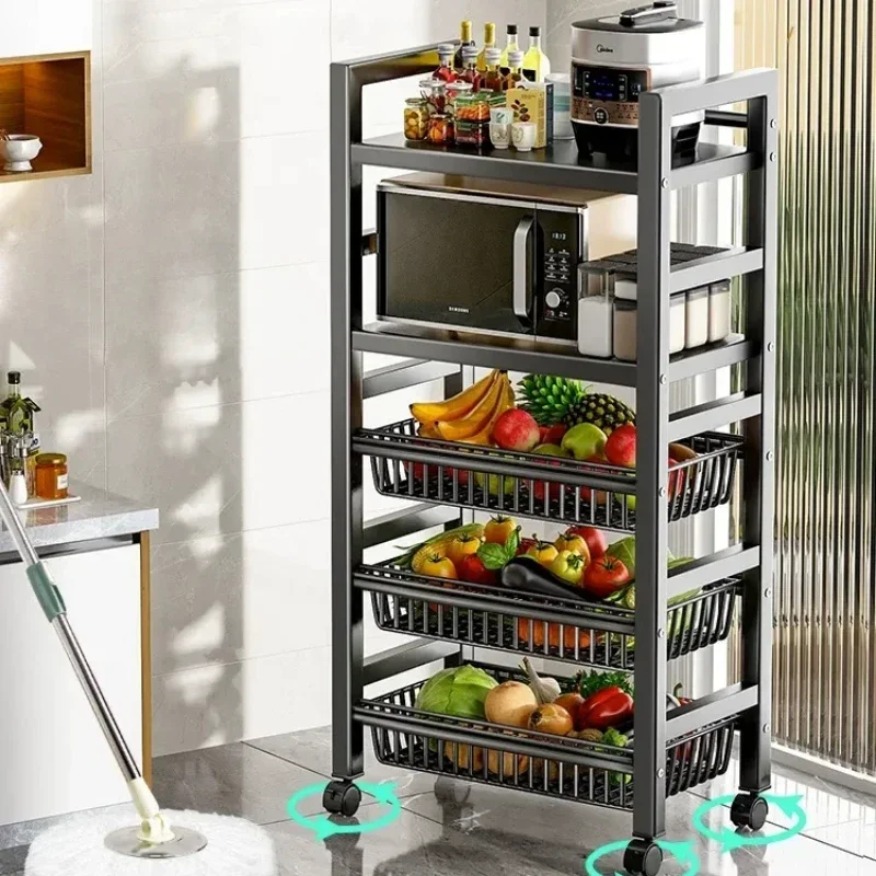 Carro de cesta de verduras para cocina, estante de almacenamiento multifuncional, carrito rodante móvil para fruta, horno microondas, organizador de cocina