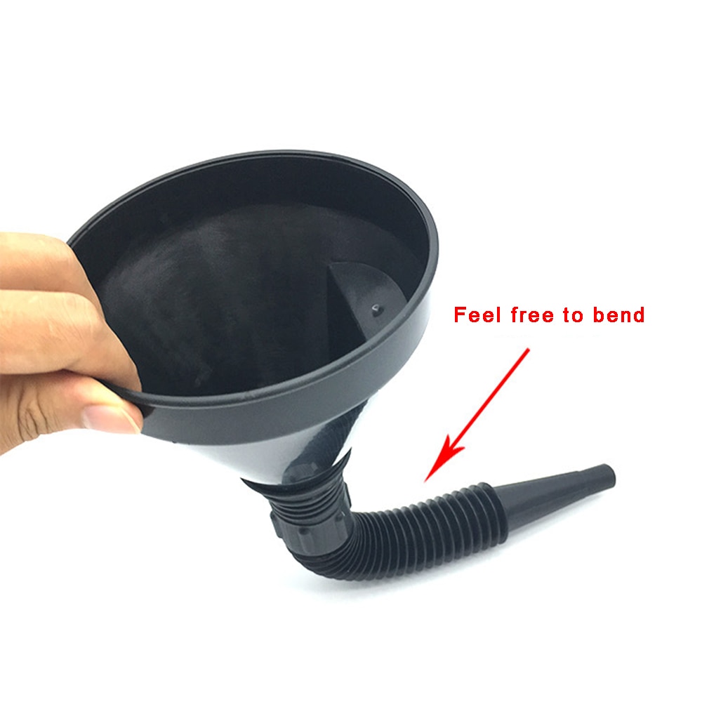 Universal 2In1 Funnel Automotive Black Plastic Funnel with Flexible Detachable Spout Funnel Automotive Tool for Water Oil Liquid