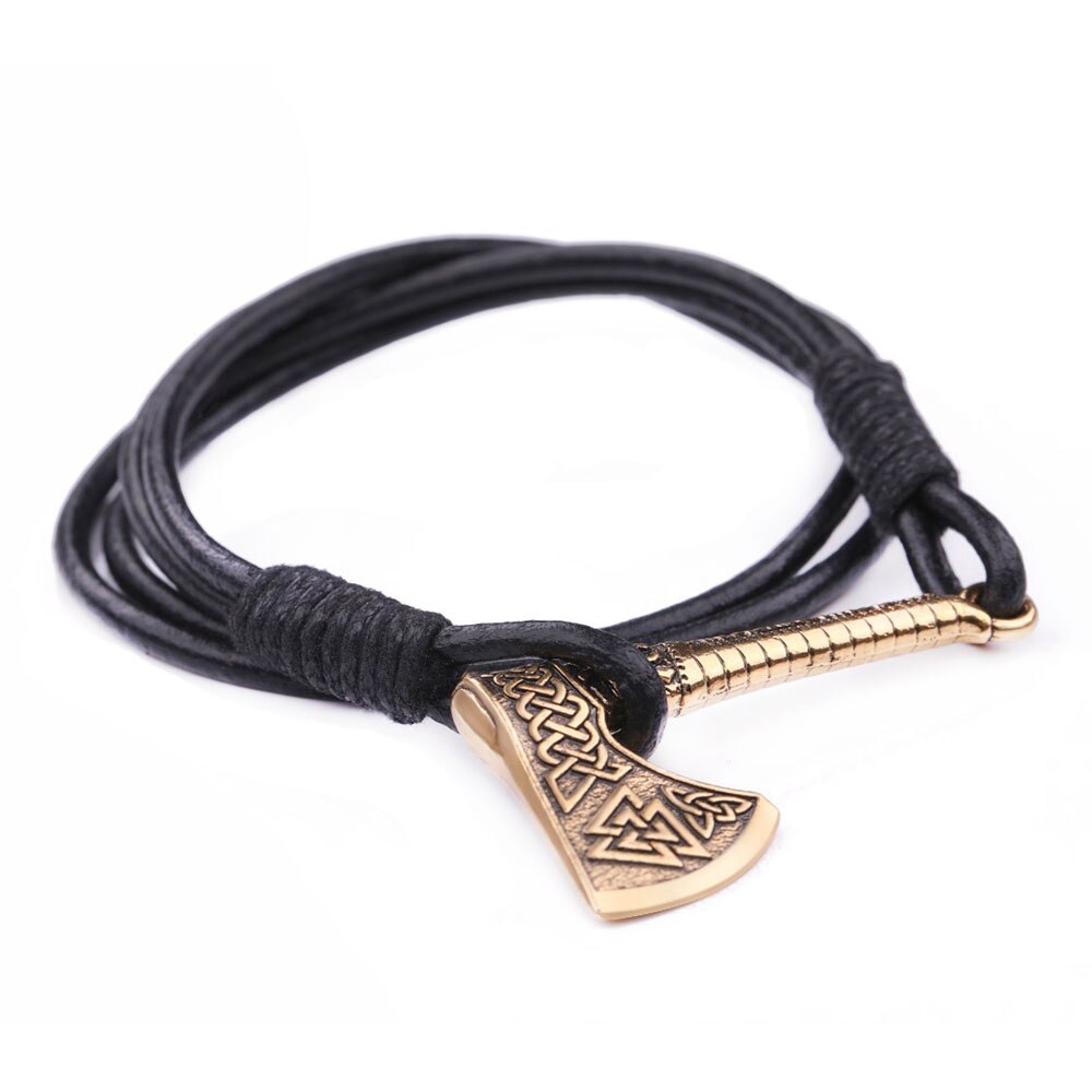 Dawapara Viking Valknut Rune Aligiz irlandais trinité symbole hache breloque Bracelet en cuir de saint valentin