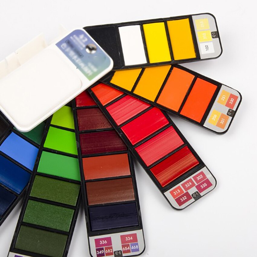 18/25/33/42 kleuren Opvouwbare Effen Aquarel Verf Set Fan Vormige Aquarel Met Water Borstel Pen wasbare Spons