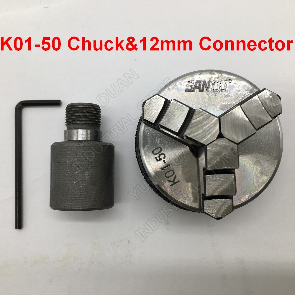 50mm 2&quot; LATHE Chuck 3 Jaw Manual mini Self-Centering Chuck Sanou K01-50 &amp; 8mm 10mm 12mm inner diameter Connecting rod Connector: K01-50 With 12mm