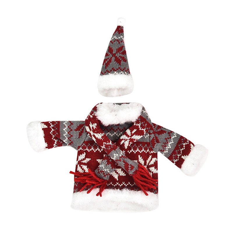 Ugly Christmas Sweater Wine Bottle Covers - Mini Knit Bottle Dress With Santa Hat Holiday Decor