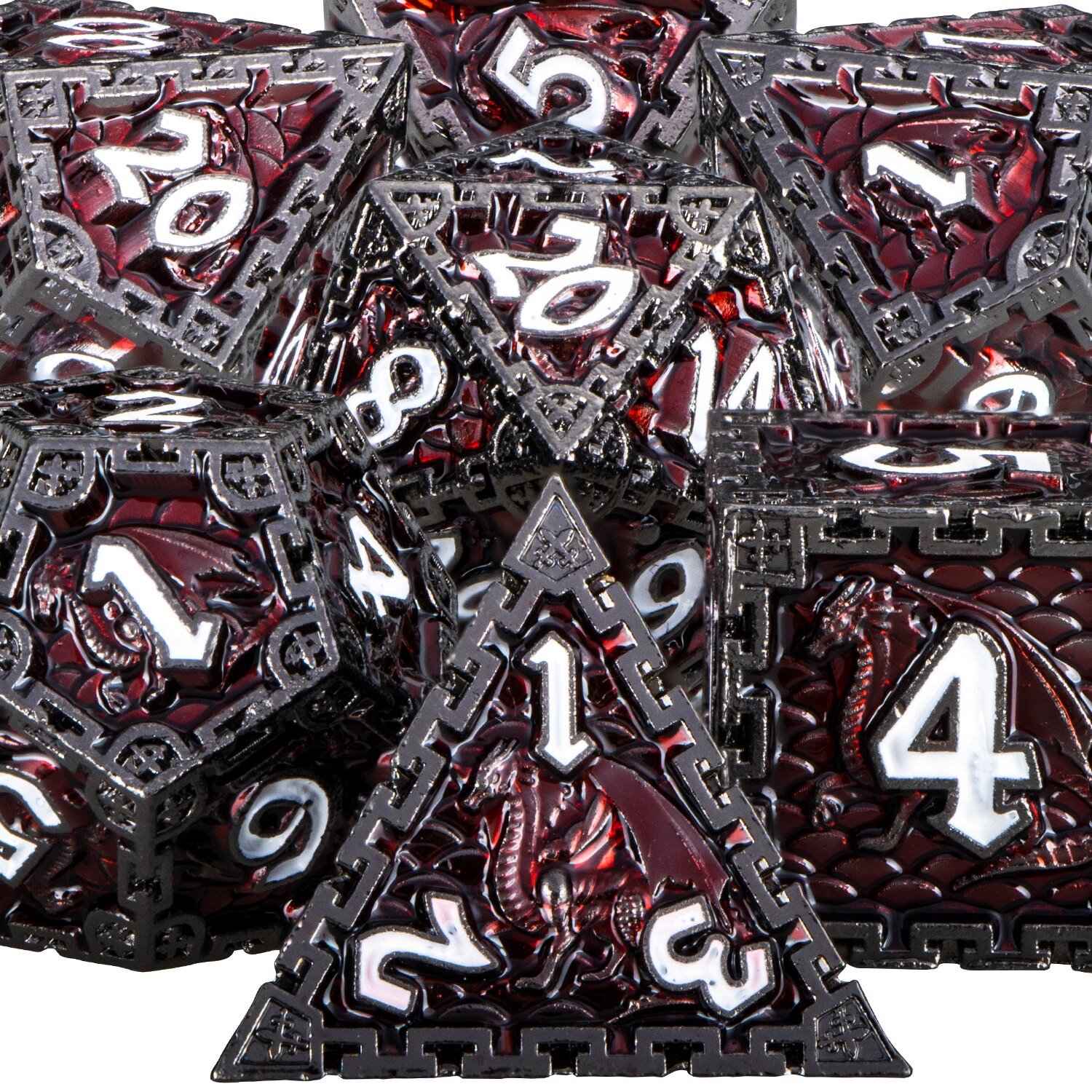 Metal Polyhedral DND Dice Set Dungeon and Dragon D&amp;D Dice for MTG Pathfinder RPG Roll Playing Game D20 D12 D10 D8 D6 D4: Cobalt Nickel Red
