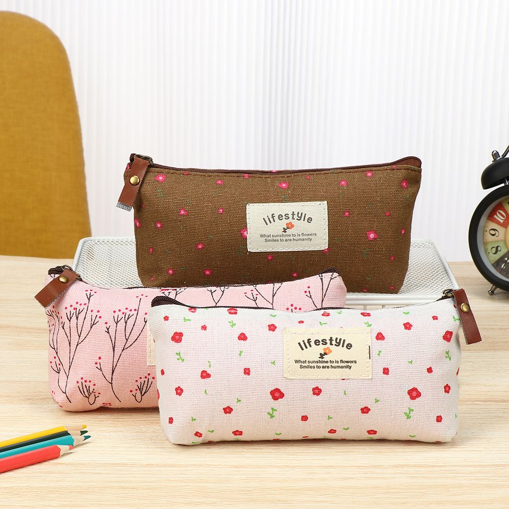 Pen Bags Pencil Box Stationery Bag Lovely Canvas Pastoral Floral Pencil Case
