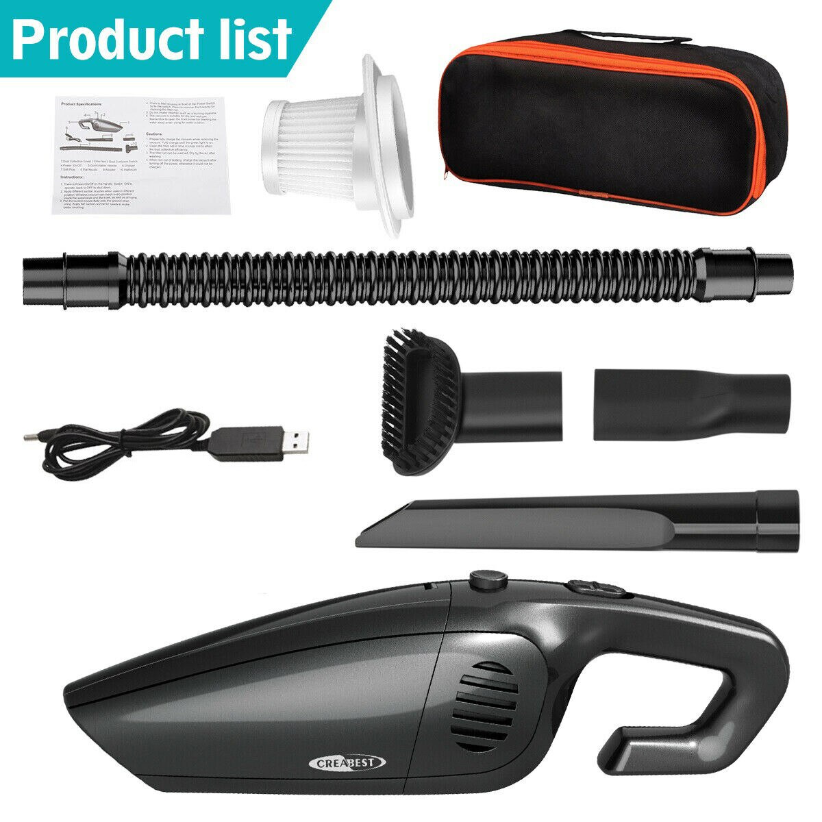 9000pa Portable HandHeld Vacuum Cleaner Cordless Home Car Pet Hair Rechargeable Car Vacuum Cleaner Wet&Dry 120W Cleaner: Default Title