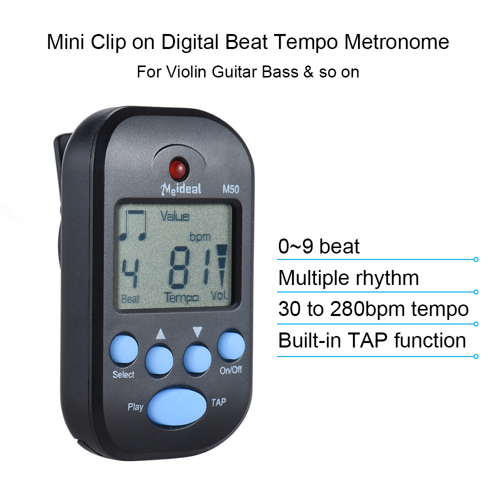M50 Mini metrónomo con Clip LCD Digital, metrónomo de ritmo para guitarra, violín, bajo, accesorios para instrumentos de cuerda