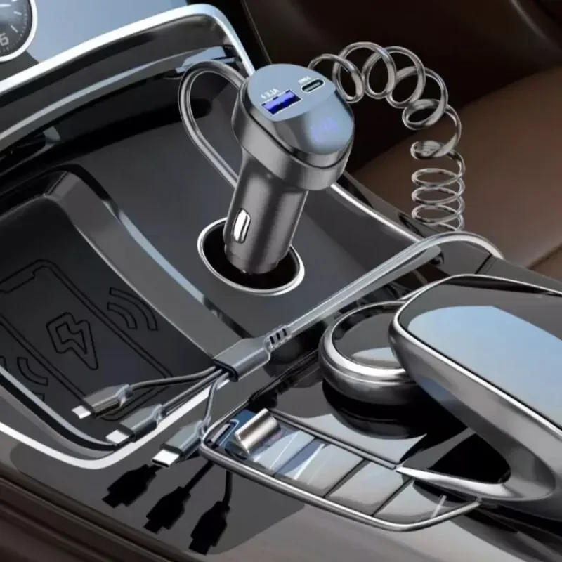 newSnel opladen 55w auto multifunctionele 2 poorten USB-autolader drie in één USB intrekbare oplaadkabel met spanningsweergave
