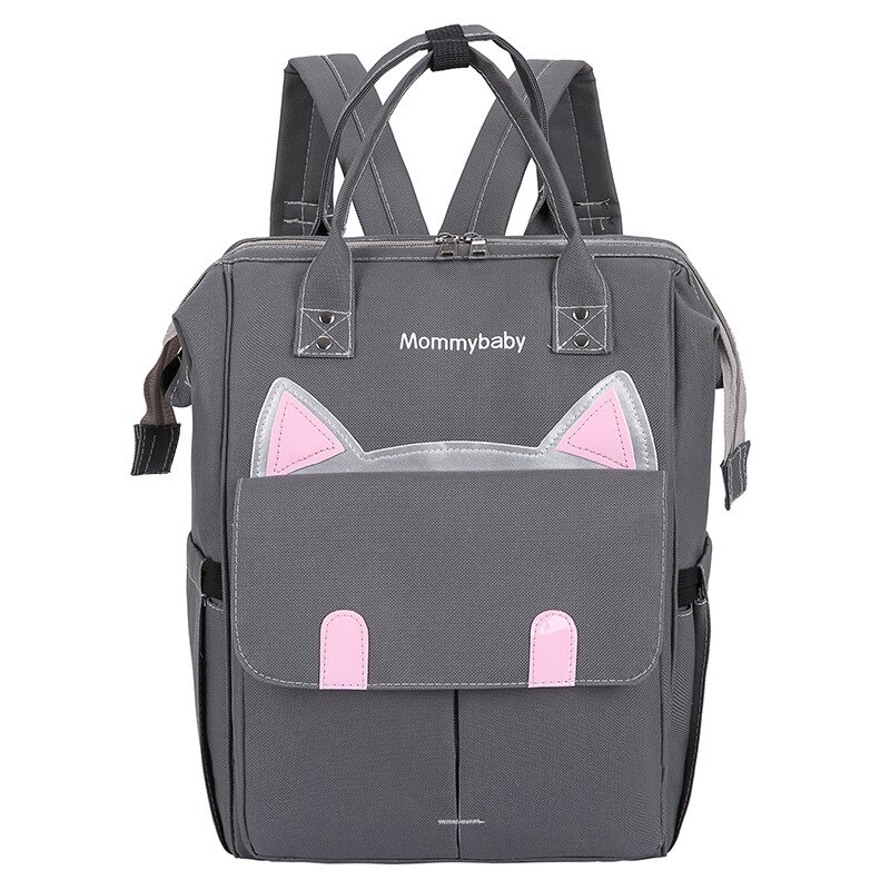 Nouvelle polyvalente grande capacité novice maman bébé sac mignon chat oreille maman sac: Gray