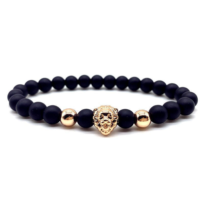 Moda New Lion Head Men bracciale temperamento fatto a mano 8mm rotondo opaco perline braccialetto per uomo regalo gioielli: 3