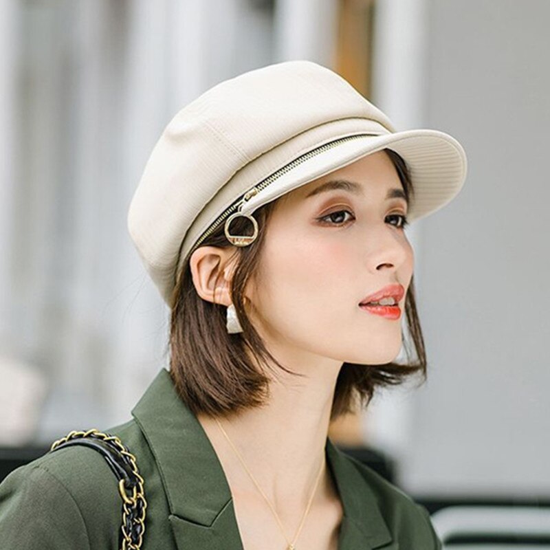 Gorras elegantes para mujer, sombrero con cremallera, tendencia Retro, estilo clásico, Snapback, Otoño e Invierno