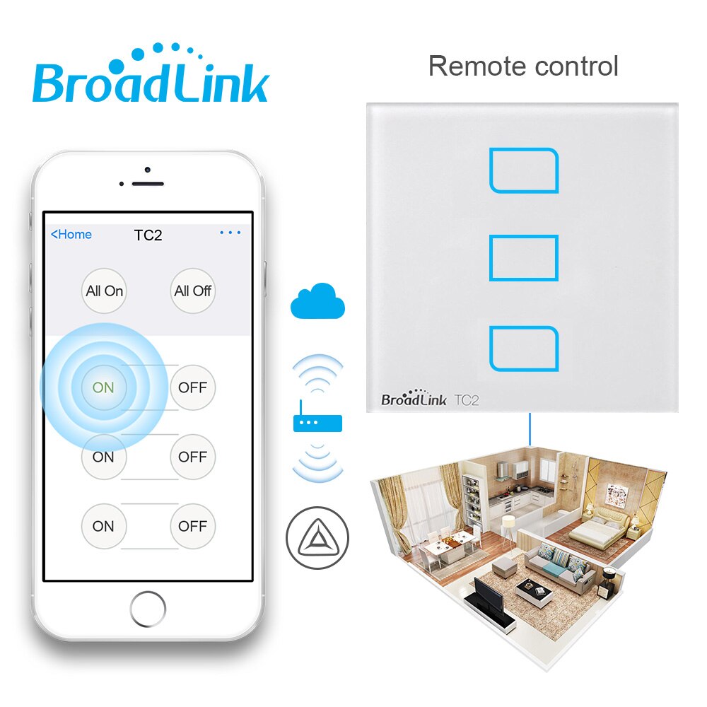 Broadlink TC2 1/2/3 Gang-UK Standard Light Switch Modern White Touch Panel Wifi Wireless Smart Control Via RM4 Pro