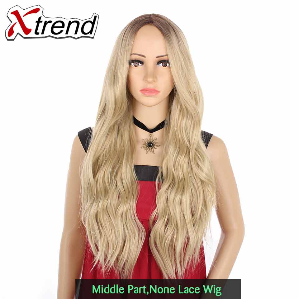 Xtrend syntetisk blonde front paryk lang pink kobber rød lilla orange ombre grå blond hvid parykker til kvinder bølge hår kvinde: 1b/27hl