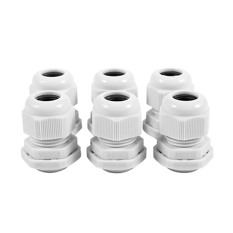 HTHL- 6 Pcs White Plastic Waterproof Cable Glands Jointer M20 x 1.5