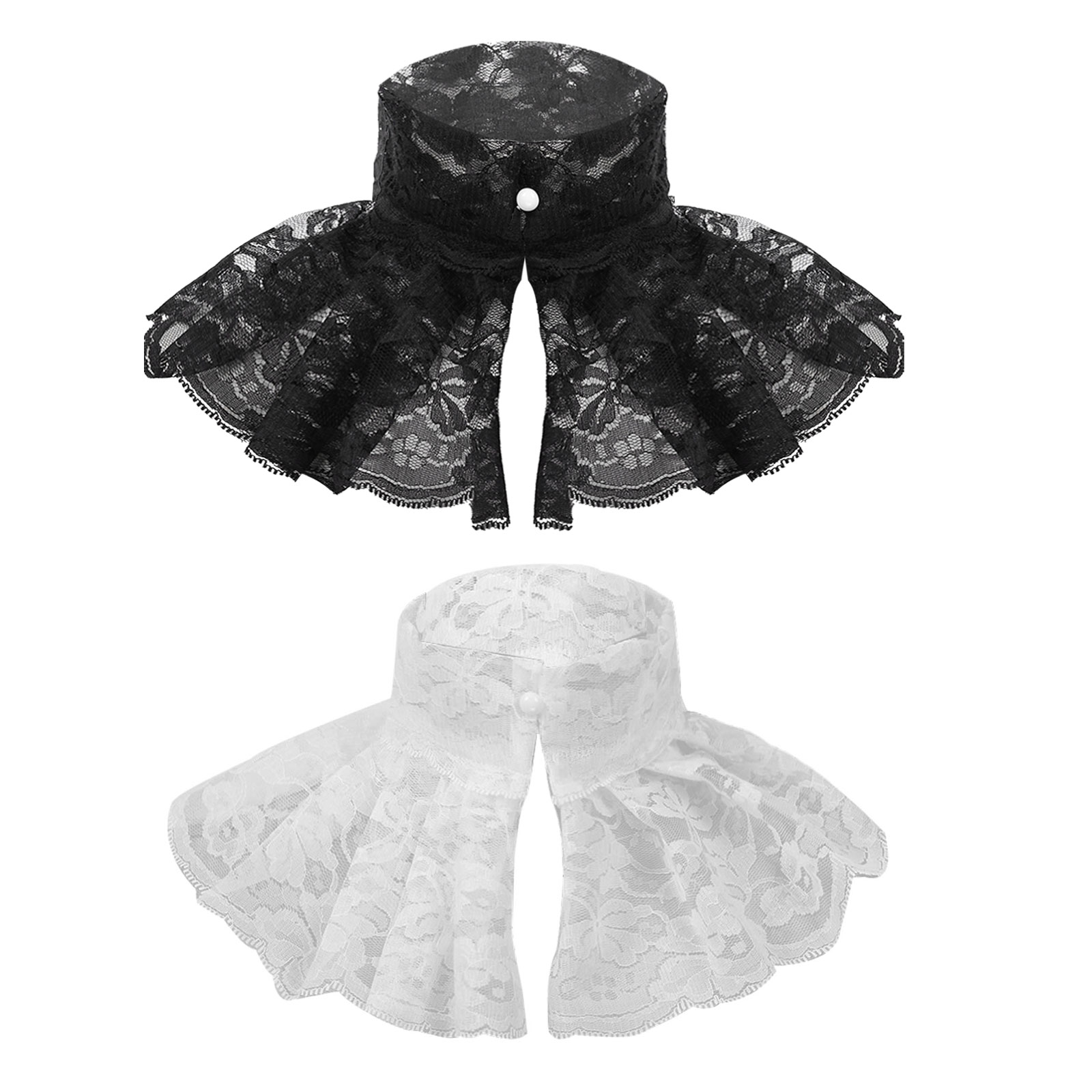 Women Sheer Lace Collar Victorian Renaissance Detachable Collar Ruffled Lace High Neck Collar Stage Party Shirt Dress Costume