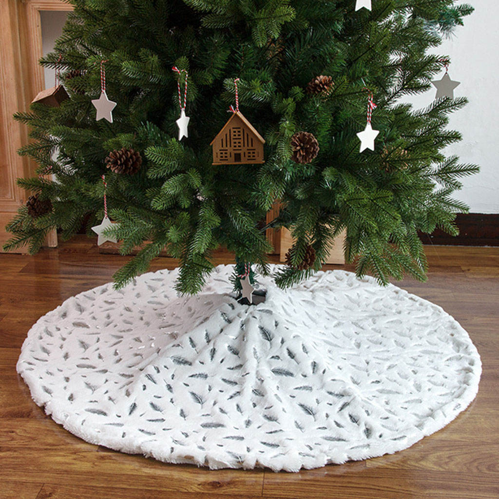 Doek Veren Kerstboom Rok Zachte Dikke Besneeuwde Wit Rustieke Boom Mat Party Decor