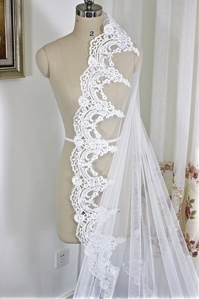 Unsutuo Velo Da Sposa A 2 Livelli In Raso Avorio - Lunghezza Punta Delle Dita Con Pettine, Bianco