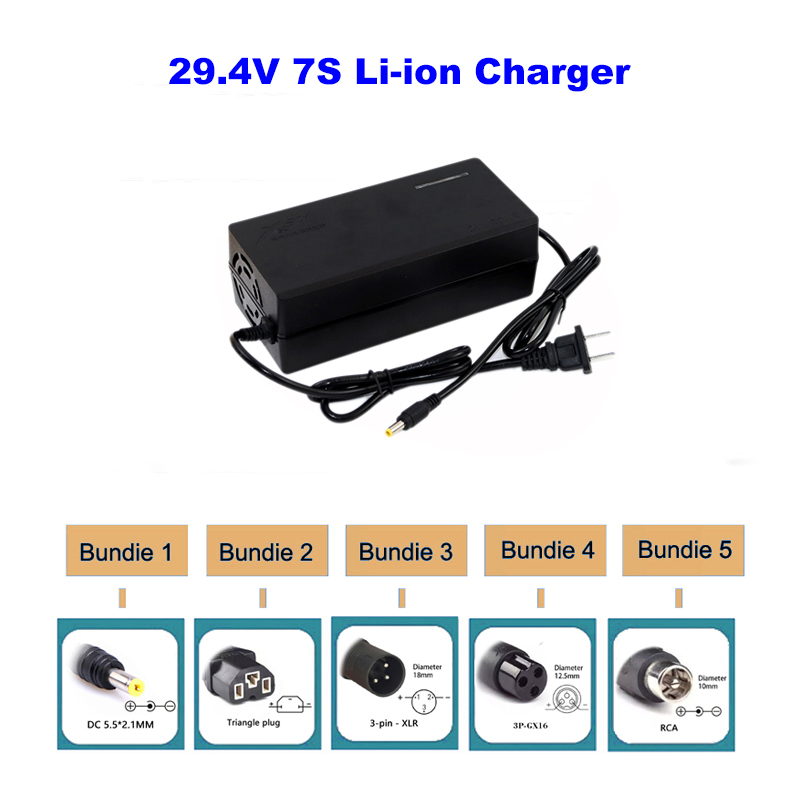 29.4V 2A/3A/5A Li-ion Battery Fast Charger AC100-240V for 24V 25.2V E-Scooter Lithium Battery-7S Li-ion Charger Safe charging: Dark Grey / US