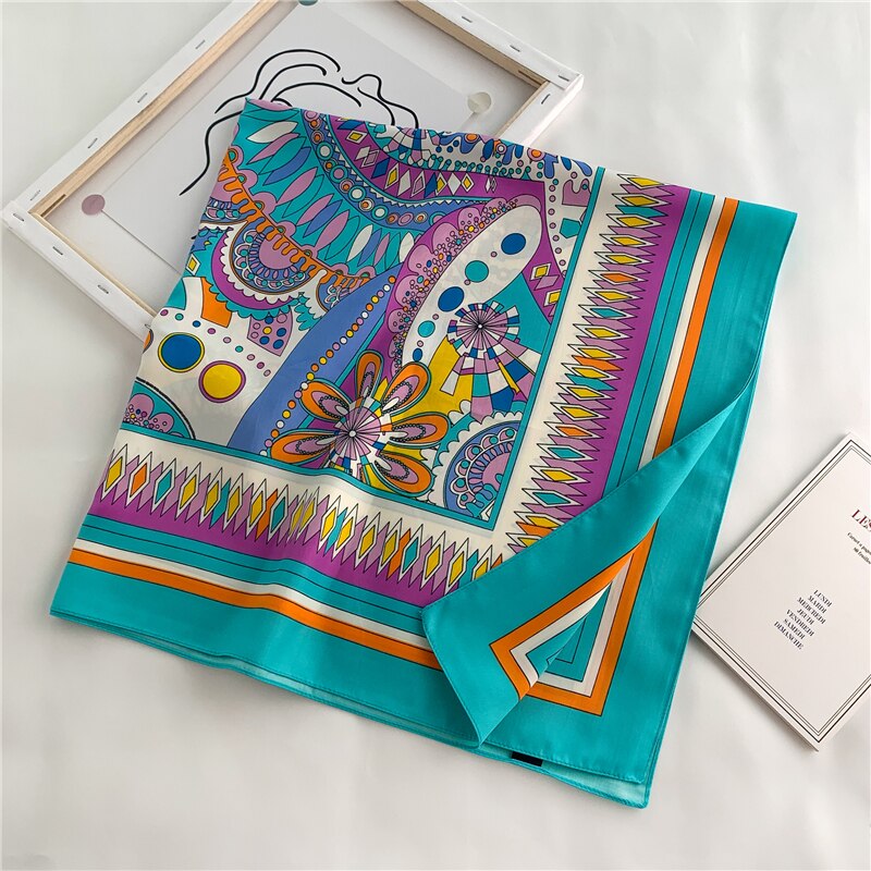 Sommer stort silkeskjerf firkantet damehals foulard sjal og sjal til kvinner bandana luksusmerke trykk hodetørkle